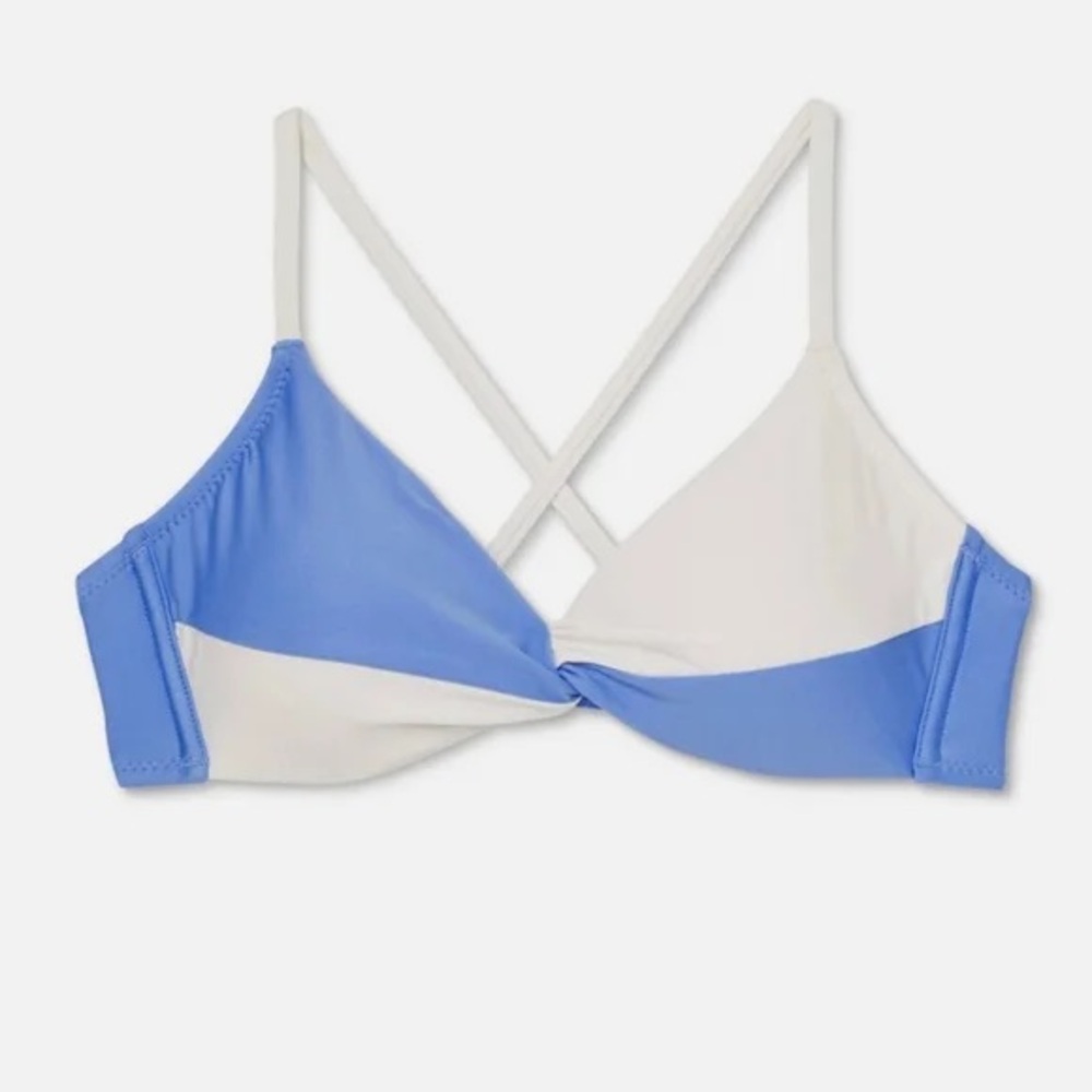 NWT Shade & Shore Blue and White Bikini Top with Crisscross Straps